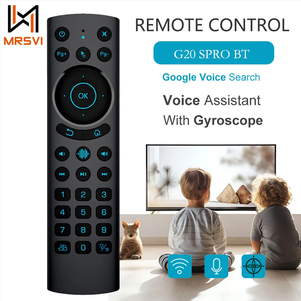 MRSVI G20S PRO BT Control remoto, voz inalámbrica 2,4G y Bluetooth retroiluminado Air remoto ratón IR aprendizaje para PC, Android Smart TV Box
