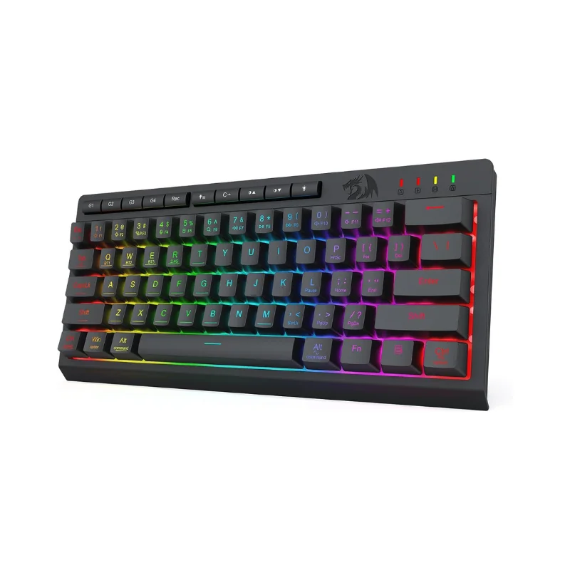 Redragon K522 PRO 60% teclado inalámbrico para juegos de membrana RGB, teclado con interruptor de sensación mecánica lineal compacto de 3 modos y 61 teclas