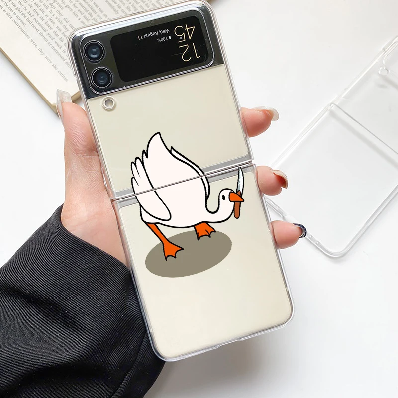 Funda de teléfono para Samsung GalaxyZ Flip 4, 5 pliegues, carcasa dura transparente de PC, pato doble de dibujos animados para Samsung Z Flip 3, Funda de parachoques - imagen 2