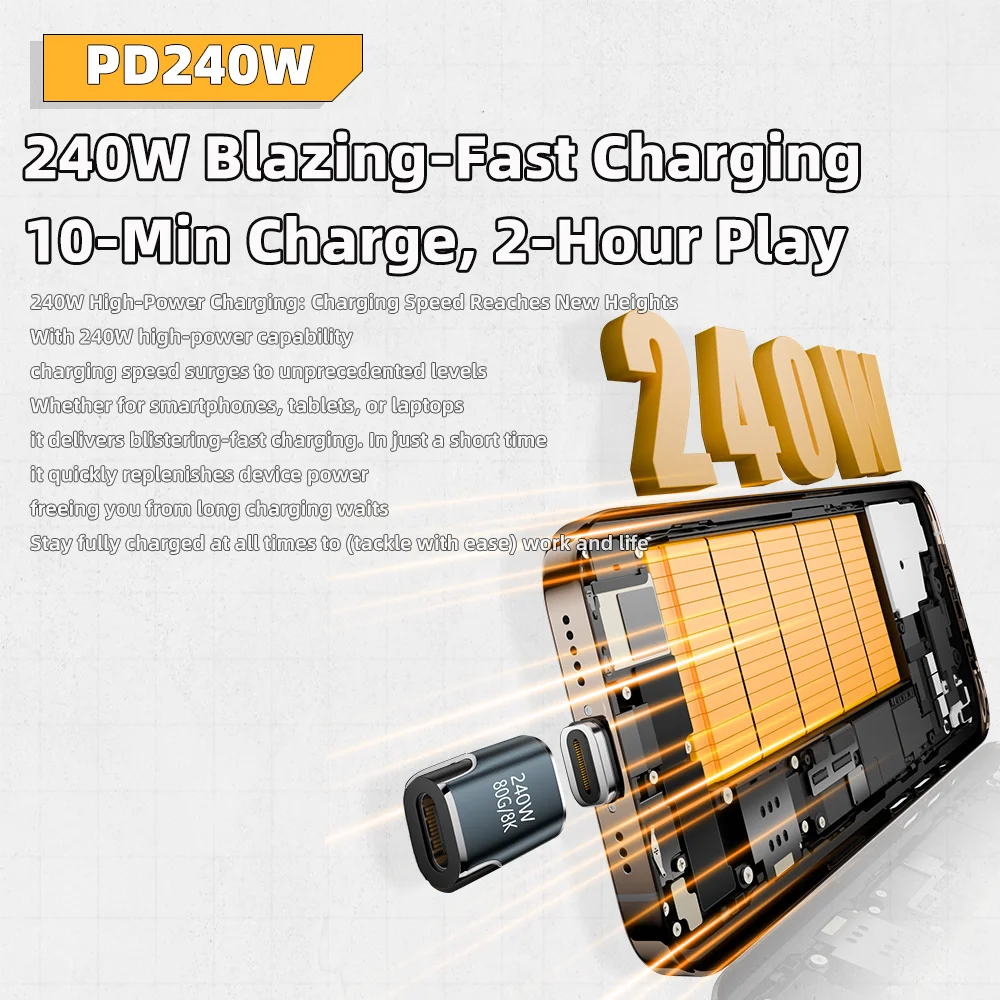 USB4 Thunderbolt4/3 adaptador magnético USB C a tipo C 240W 80Gbps Cable convertidor de carga magnético de carga rápida adaptador 8K para Mac - imagen 3