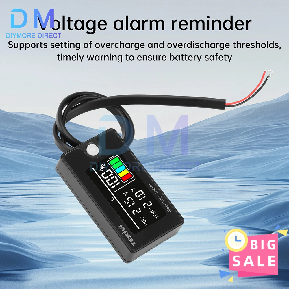 Voltímetro Digital con indicador de capacidad de batería DC 8-100V, medidor de prueba de batería de litio de plomo-ácido LiFePO4 con pantalla de temperatura - imagen 5