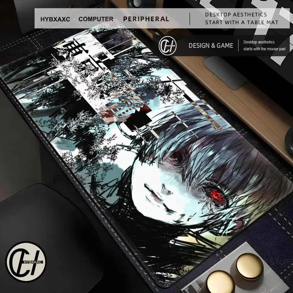 Alfombrilla de ratón para oficina, accesorios para juegos de PC, alfombra para teclado, portátil, Kaneki Ken, alfombrilla para ratón blanca y negra, alfombrilla de escritorio de Anime japonés Tokyo Ghoul