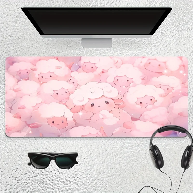 Alfombrilla de ratón de oveja rosa, Base de goma de gran tamaño, antideslizante, accesorios de escritorio para PC, alfombrilla de ratón para oficinas y teclado de jugador, alfombrilla decorativa - imagen 3
