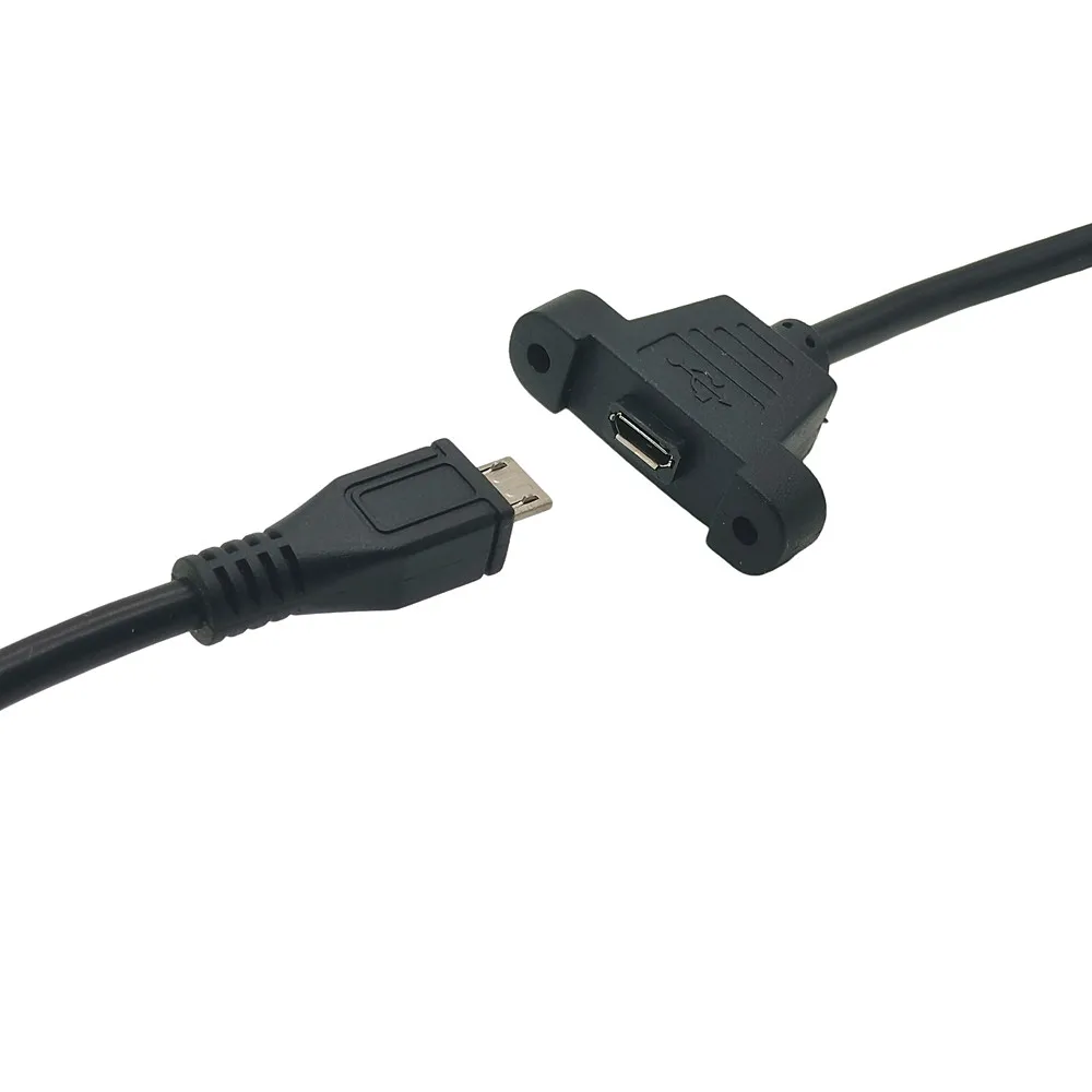 Extensor de extensión Micro USB hembra a Micro USB macho F/M Cable corto de carga de fecha negro 30CM 50CM puerto de enchufe de montaje en Panel USB - imagen 2