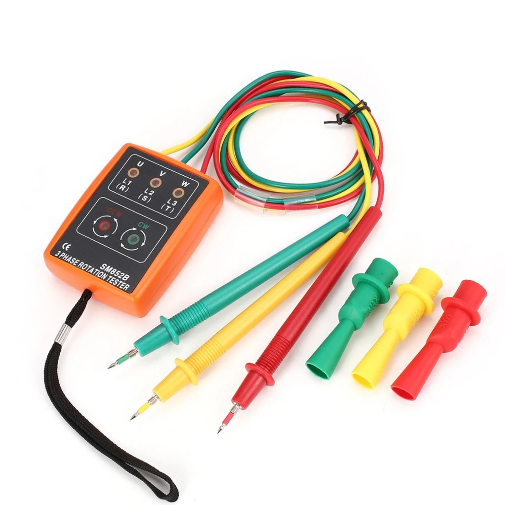 Probador de rotación trifásica SM852B, Detector de indicador de fase Digital, LED zumbador, medidor de secuencia de fase, herramientas de probador de voltaje de 60V ~ 600V CA - imagen 4