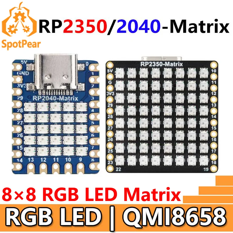 Raspberry Pi Pico 2 RP2350-Matrix Placa de desarrollo 8 × 8 RGB LED Matrix QMI8658 Sensor de 6 ejes RP2040-Matrix