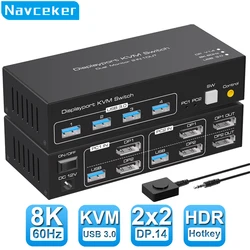 Navceker KVM Switch 2x2 DP/HDMI USB 3.0 4K 120Hz