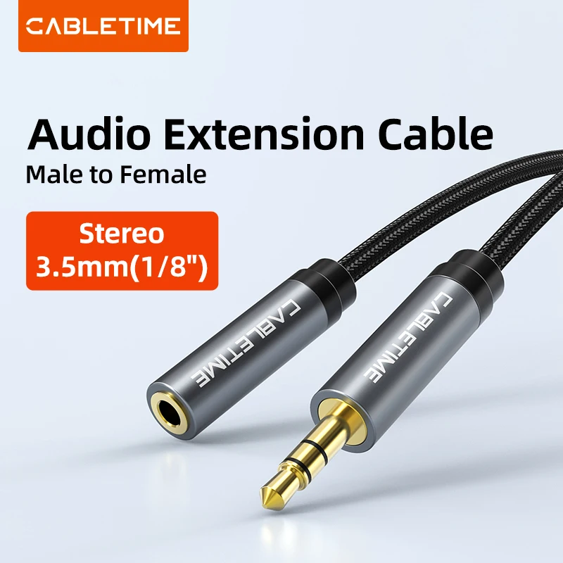 CABLETIME Jack 3,5 Cable de extensión auxiliar Jack auriculares actualización Cable de Audio gris M/F para coche portátil Mini PC TV Xiaomi Huawei