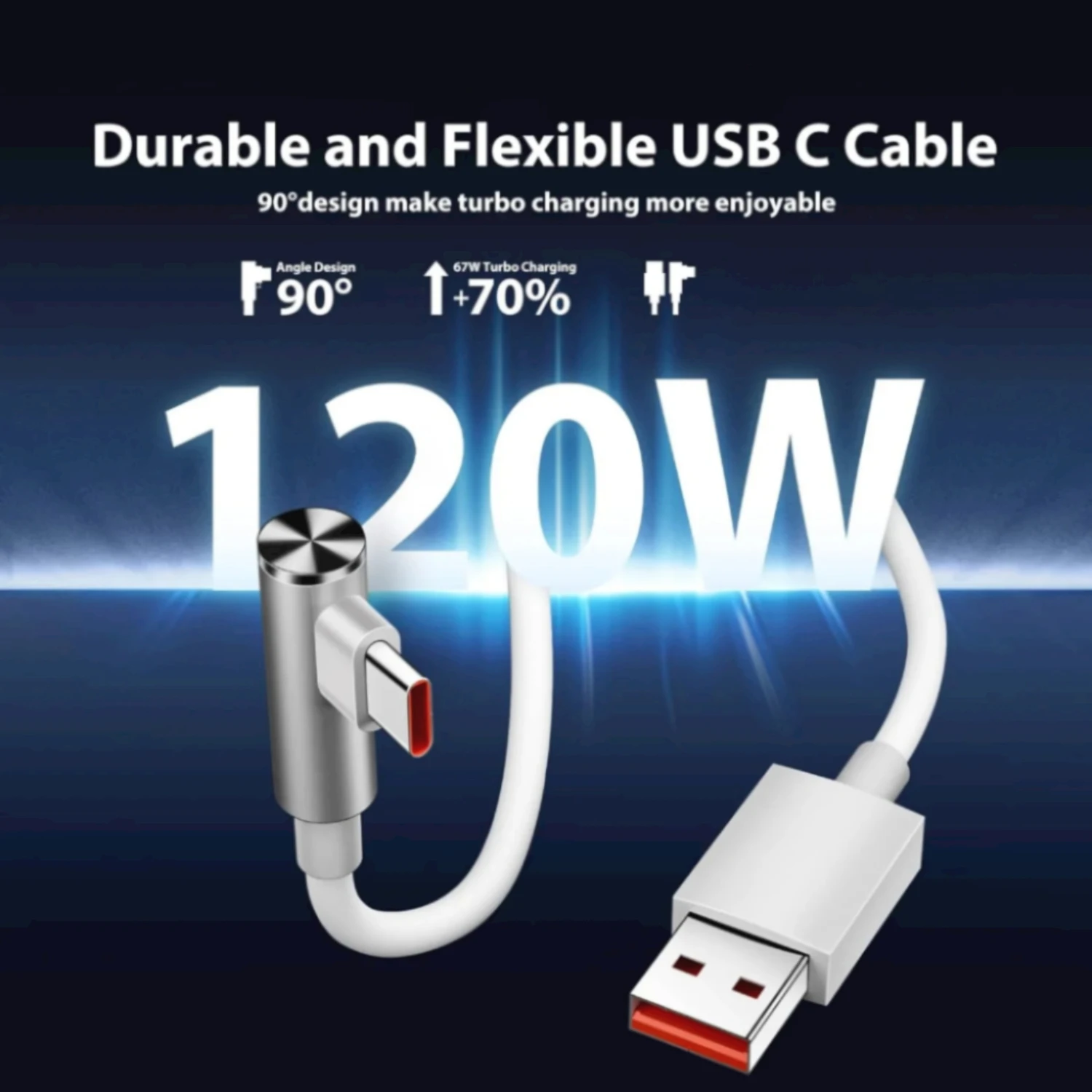 Codo de 90 grados 6A 67W/120W Cable tipo C de carga rápida para Xiaomi 13 14 15 Ultra Redmi Note 12 13 14 Pro POCO X4 GT X5 X6 X7 Pro - imagen 2