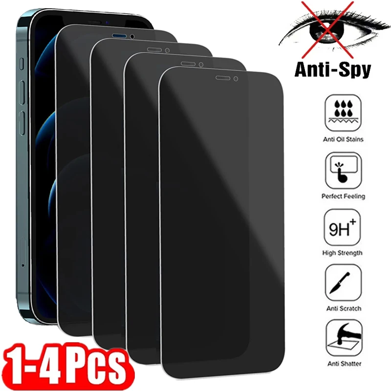 1-4 Uds protectores de pantalla de privacidad para IPhone 12 13 Pro Max Mini 7 8 Plus vidrio templado antiespía para IPhone 11 14 Pro MAX XS XR X - imagen 2