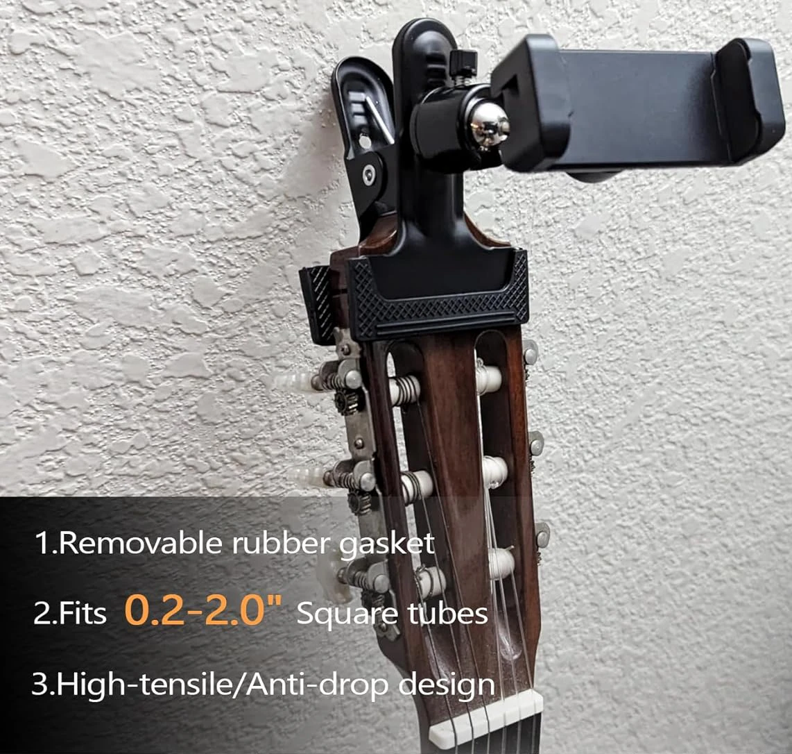 Soporte para Teléfono de Guitarra 360 °   Soporte Ajustable para Teléfono de Guitarra, para Ukelele, Bajo, Transmisión en Vivo, Enseñanza, Video, para iPhone y Samsung - imagen 2