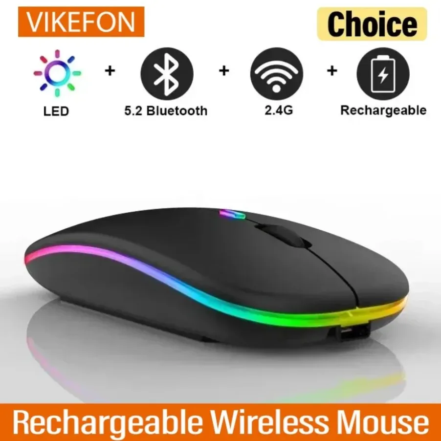 Ratón inalámbrico de 2,4 Ghz, ratón retroiluminado con LED silencioso recargable, PC, ordenador portátil, receptor de ratón, ratón óptico de modo Dual Bluetooth