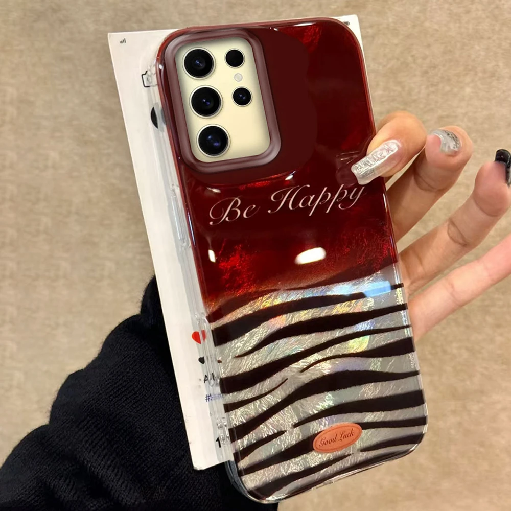  ﻿ Funda de teléfono para mujer con estampado INS de rayas de leopardo rojo para Samsung Galaxy S25 S24 S23 S22 S21 S20 FE Plus Ultra - imagen 2