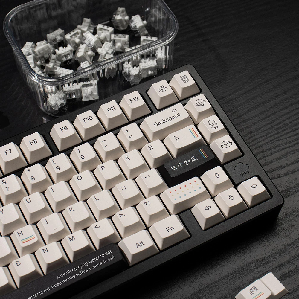 Teclas PBT Mike blancas, teclas de perfil Cherry Dye-Sub, 140 teclas, tres teclas de monje para interruptores MX, Teclado mecánico 96/98/104