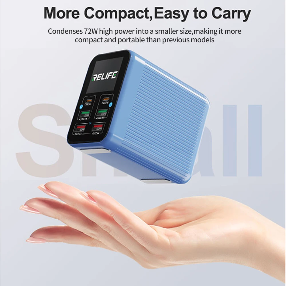 RELIFE Q4 72W cargador rápido inteligente de 6 puertos interfaz USB/TIPO PD QC para teléfonos móviles tabletas auriculares reparación herramientas de carga rápida - imagen 5