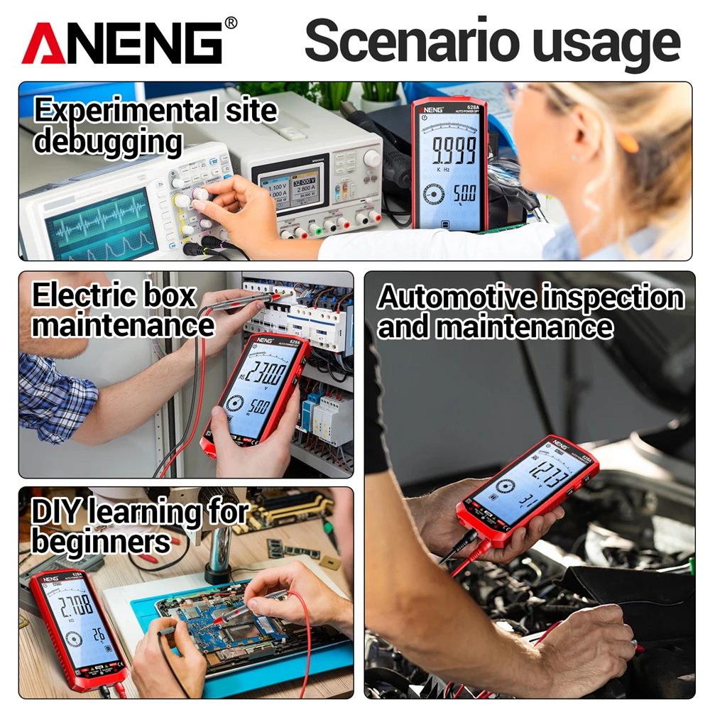 Multímetro Digital ANENG AC/DC, Probador de Voltaje y Corriente con Pantalla Grande Retroiluminada 628+B18, Lápiz de Prueba de Voltaje de Alta Intensidad, Herramientas Profesionales - imagen 5