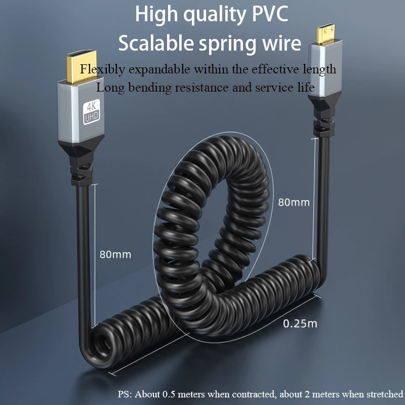 HDMI-Mini Microhdmi 벤드 와이어, 텔레스코픽 스프링 와이어, 4K60HZ 오디오 동기식 HDMI 고화질 케이블 금속 2.0 - imagen 5