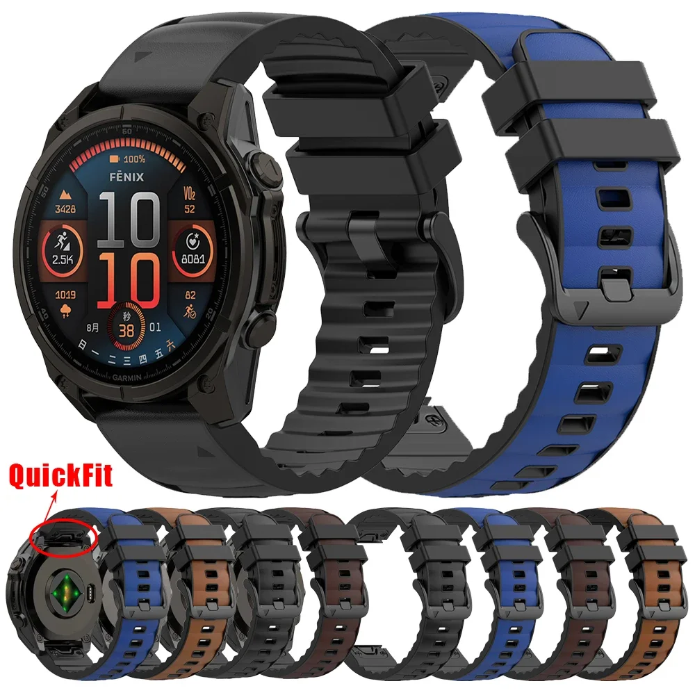 Correa de silicona de cuero de 22mm y 26mm para Garmin Fenix 8 Pro E 7X 6 banda deportiva Epix/Enduro/Quatix/Tactix/Instinct 3 pulsera QuickFit