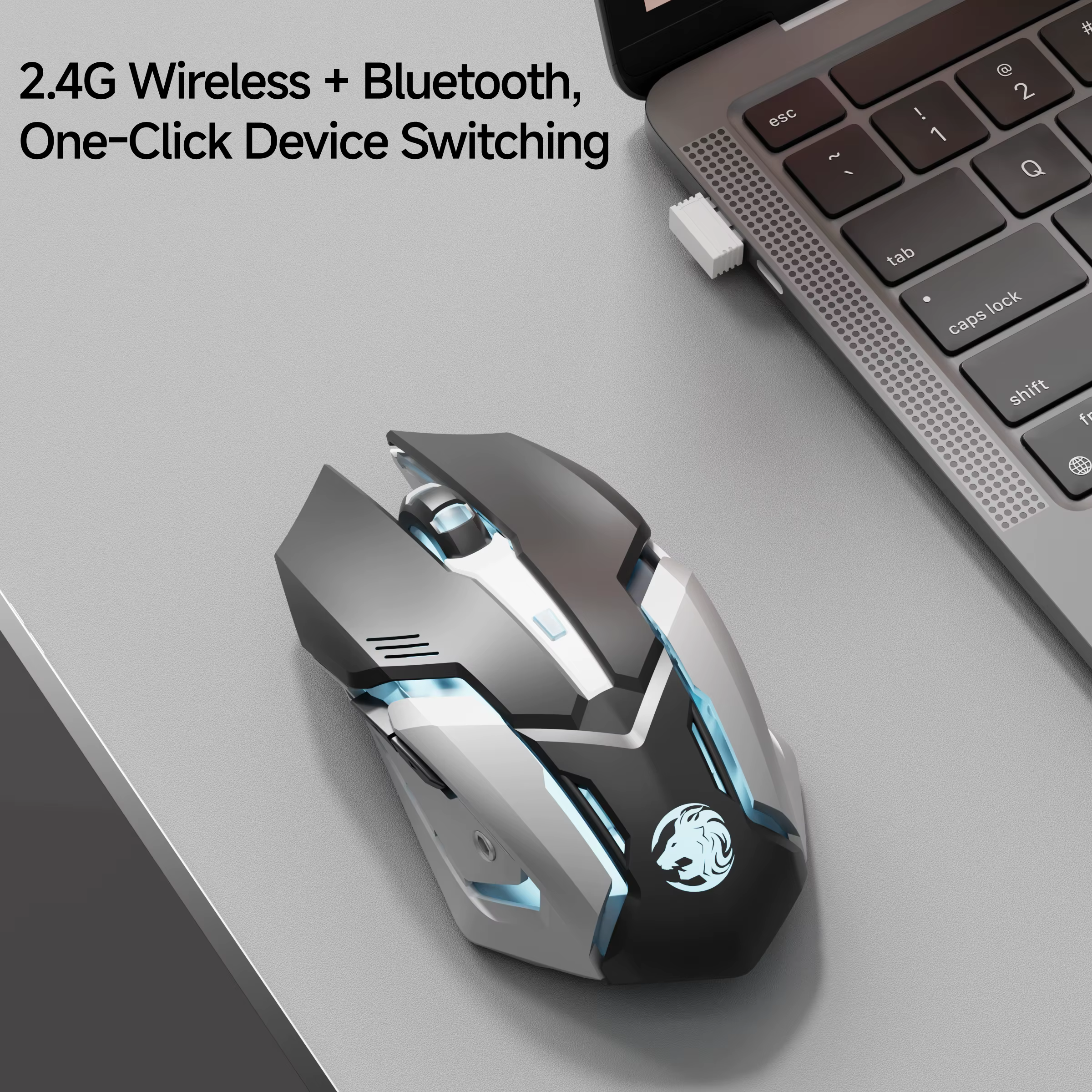 EWEADN Ratón inalámbrico Bluetooth 2,4G, clic silencioso, luz de respiración de 3 colores, diseño ergonómico, para juegos y uso en oficina - imagen 3