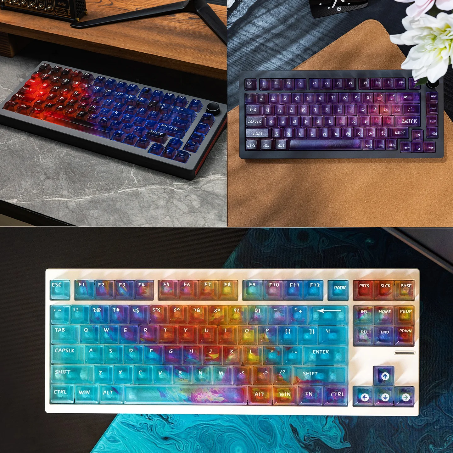 네온 그라디언트 테마 키 캡 세트 맞춤형 PC 투명 AI3D 체리 프로필 키보드 캡 기계식 키보드 액세서리 - imagen 3