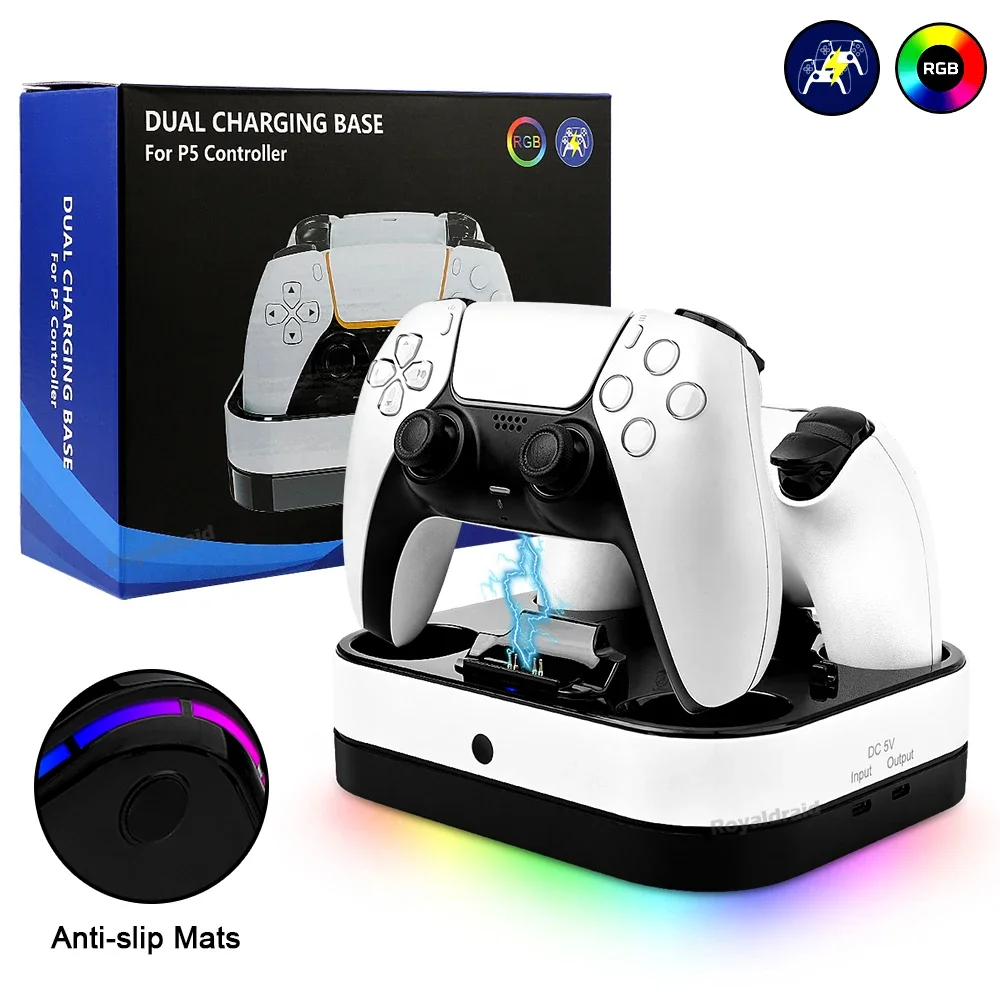 Controlador RGB, estación de carga Dual para PS5, cargador rápido Dual, indicador LED, Base de soporte de carga, estación de acoplamiento para mando PS5 - imagen 2