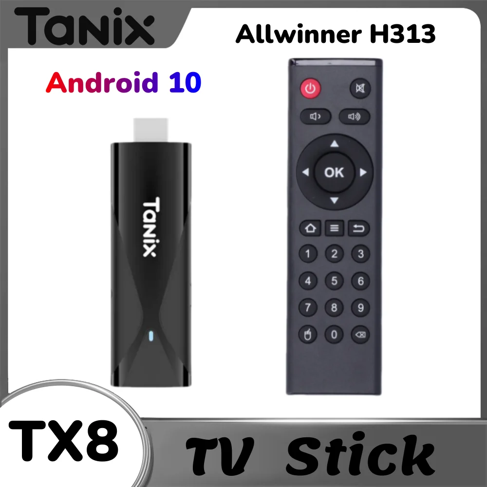 Tanix Mini TX8 TV Stick Android10 Allwinner H313 2GB RAM 16GB ROM BT AVI 2,4G/5G Wifi Dual 4K 1080P HD reproductor multimedia TV Dongle