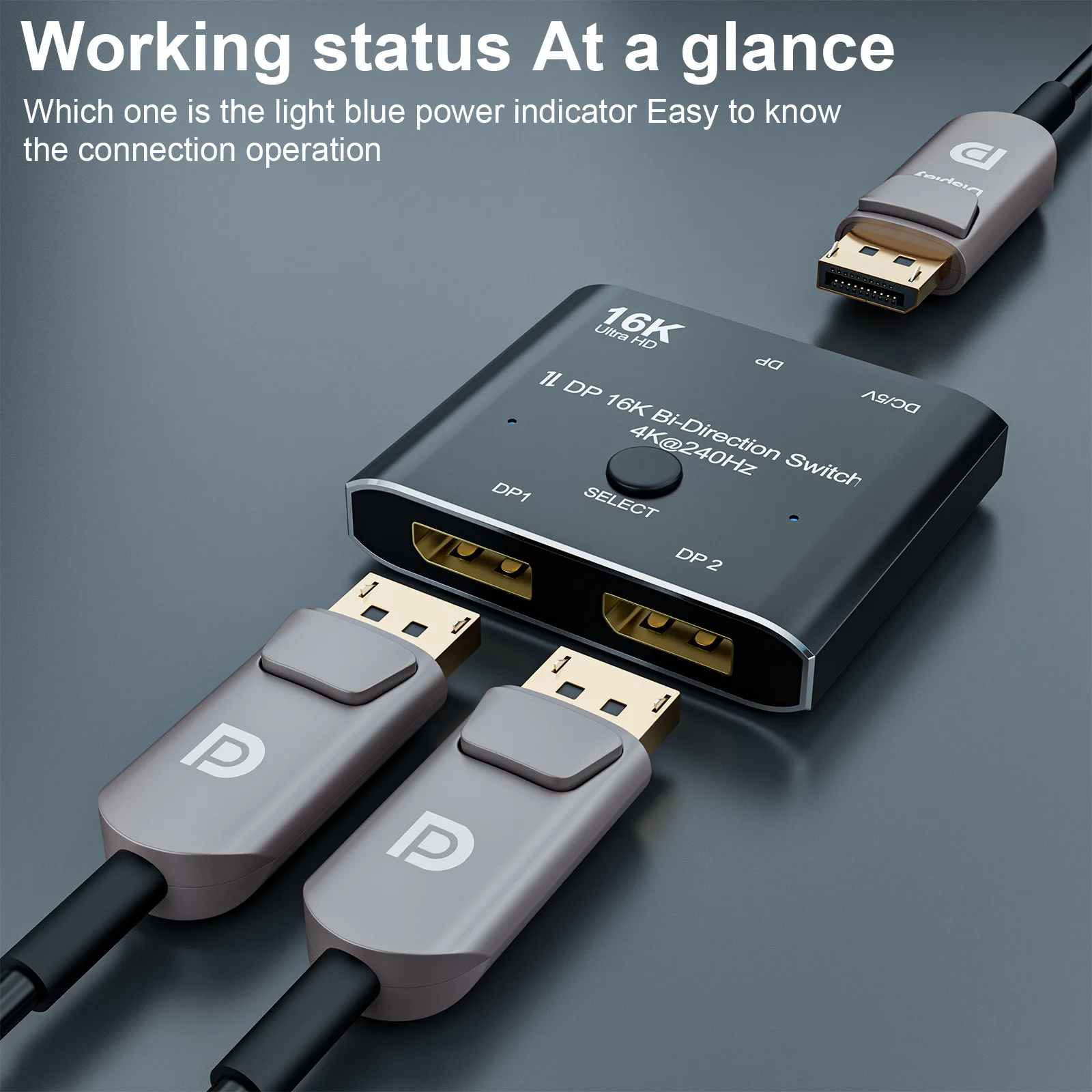 Conmutador bidireccional DisplayPort, 16K, DP 2,0, 4K @ 240Hz, 80Gbps, HDR, para múltiples pantallas de fuente, Cable 2,0 - imagen 4