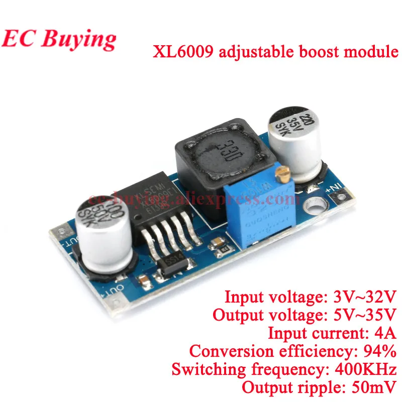 Convertidor de refuerzo XL6009 4A, elevador ajustable, 20W, 15W, 5-32V a 5-50V, módulo de fuente de alimentación de DC-DC, alto rendimiento, baja ondulación LM2577 - imagen 3