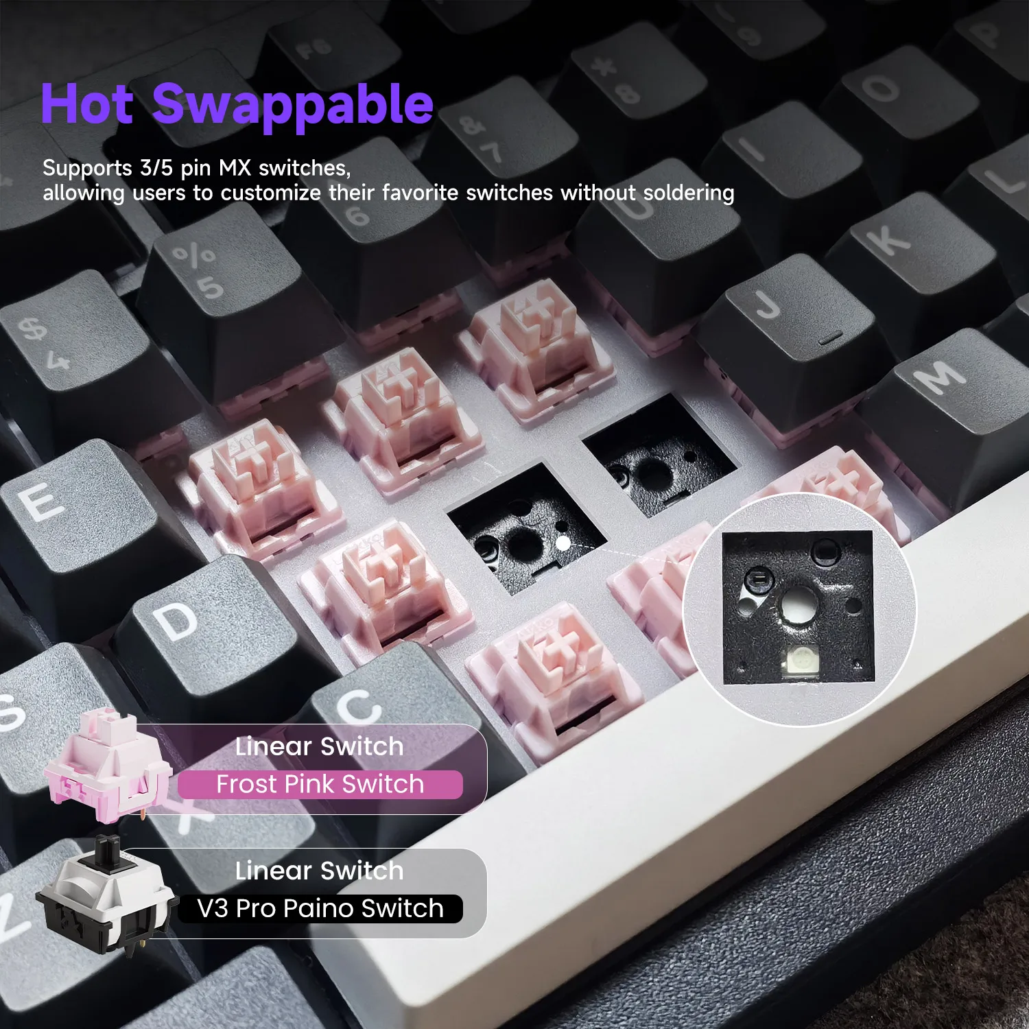 Teclado Akko 5075 V3 75% ANSI-US con volumen RGB intercambiable en caliente USB tipo C/2,4g y BT5.0 Teclado mecánico para juegos personalizado de tres modos - imagen 2