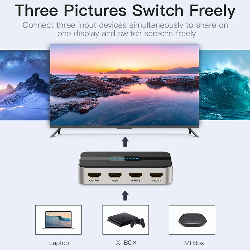 Conmutador HDMI 3 Puertos 4K Vention – Audio Toslink Óptico - imagen 3