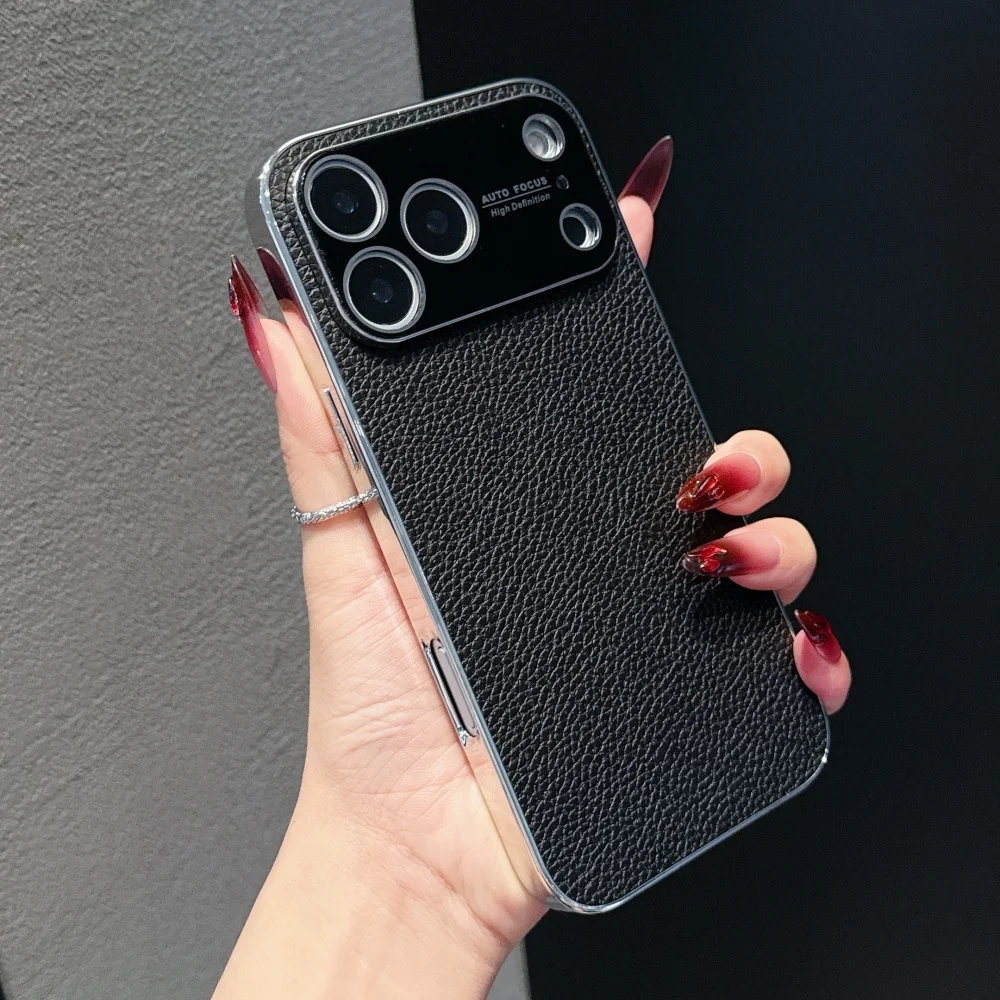 Funda con ventana grande chapada de lujo para iPhone 17 Air 16 15 14 13 12 Pro Max Plus 11, funda de teléfono con textura de cuero de parachoques Vintage - imagen 3