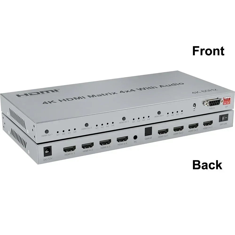 Conmutador de matriz HDMI 4K @ 60Hz 4x4 con Extractor de Audio 4 en 4 salidas HDMI 2,0 conmutador de matriz divisor distribuidor de vídeo HDR HDCP2.2 - imagen 4