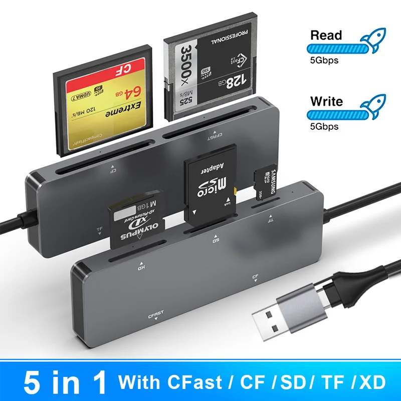 UTHAI CR307 Accesorios para computadora portátil 5 tarjetas Mismo lectura CFast/CF/XD/SD/TF Lector de tarjetas USB3.0/Tipo C de alta velocidad - imagen 5