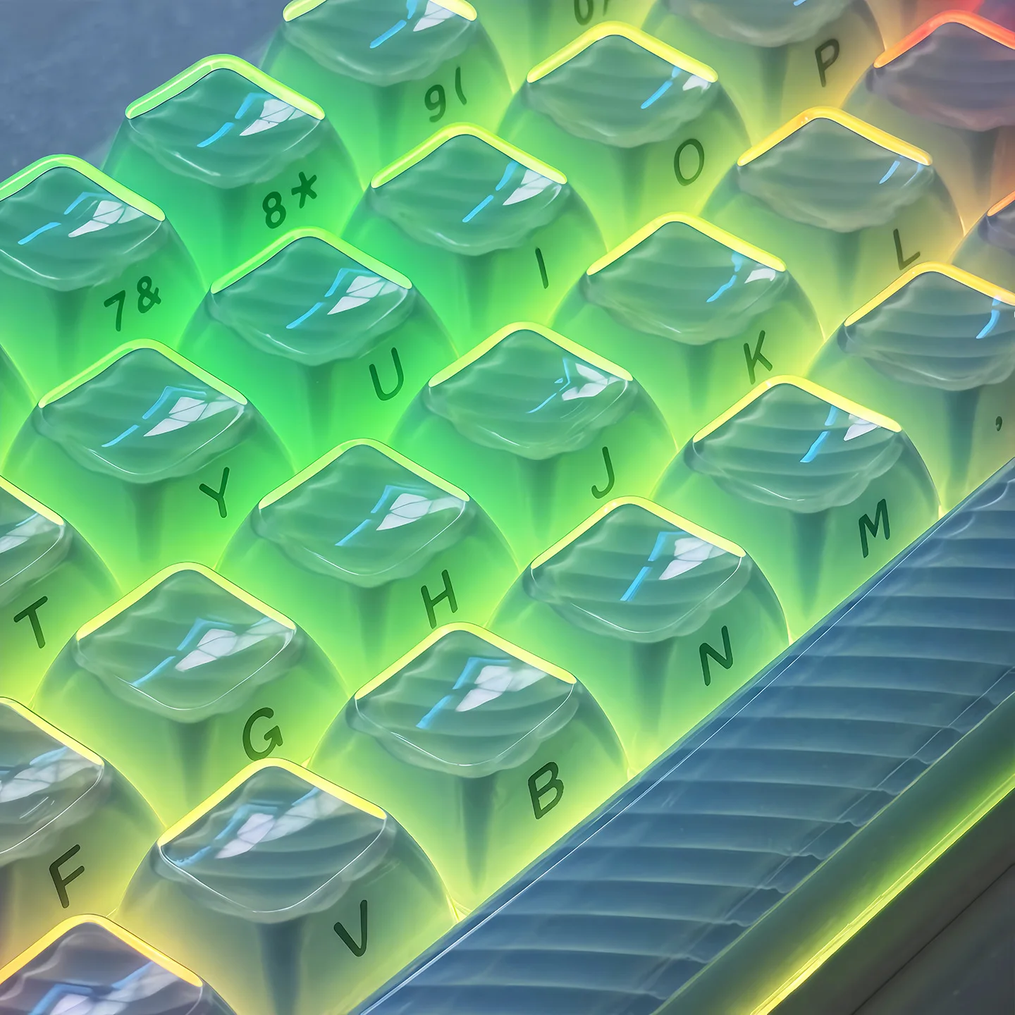 Teclas de gelatina de cristal con estampado lateral de onda mágica azul, perfil ASA, teclas translúcidas transparentes elegantes para interruptores MX, teclado para juegos - imagen 3