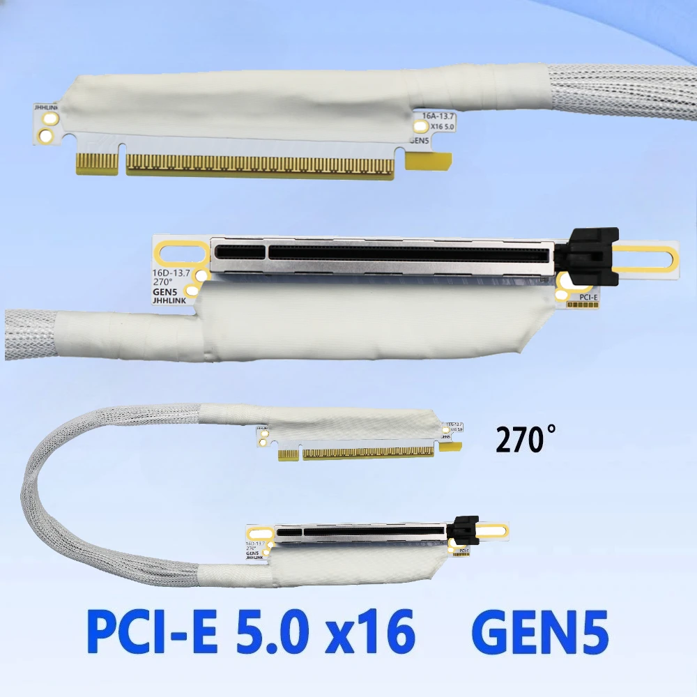 Tarjeta gráfica PCIE 5,0 X16 blanca Cable de extensión GPU Chapado en plata PCI-E 5,0 X16 GEN5 64GT \ S Cable elevador Cable de servidor de alta velocidad