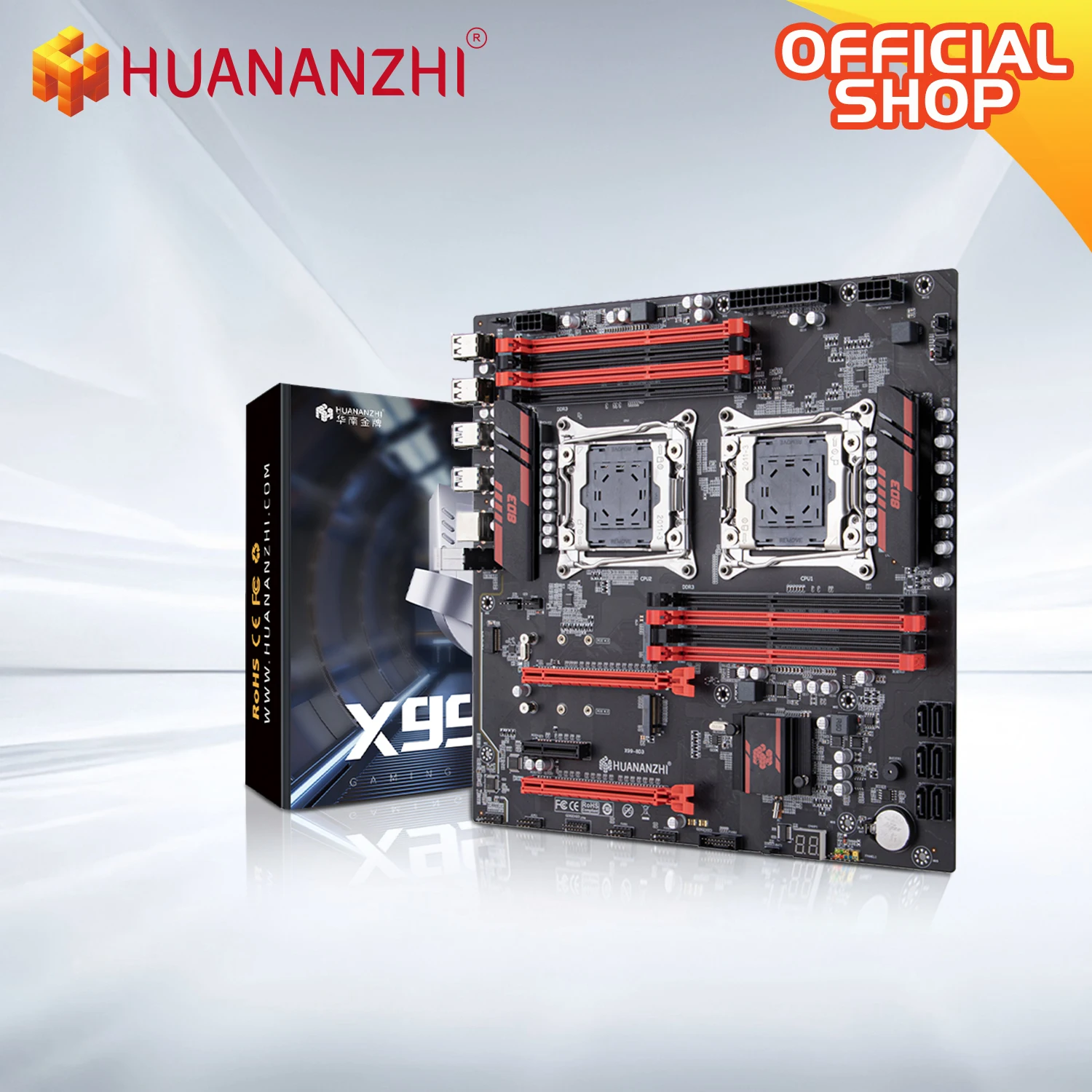 HUANANZHI-placa base X99 8D3 LGA 2011-3 XEON, doble CPU, compatible con LGA 2673, 2676, 2666, 2678, 2696, E5, V3V4, memoria DDR3, RECC, M.2, NVME, RU - imagen 4