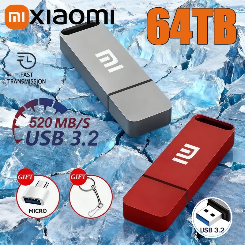 Xiaomi Original Pen Drive 64TB USB 3,2 unidad Flash de alta velocidad tipo C memoria USB de Metal para dispositivos de almacenamiento de computadora 2025