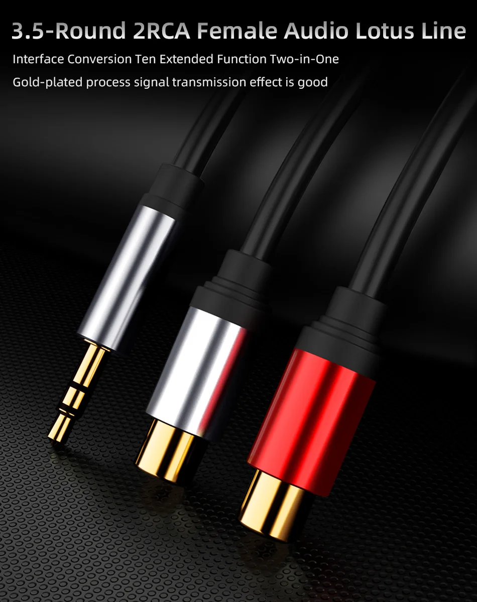 Cable de audio estéreo con conector chapado en oro, adaptador de audio macho de 3,5 mm a hembra 2RCA, compatible con altavoces estéreo - imagen 2