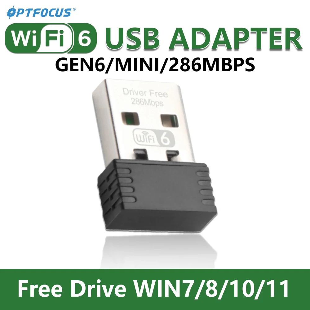 OPTFOCUS Wifi6 2,4G 286mbps Adaptador Wifi USB Para PC Adaptador wifi 6e Dongle Usb Mini receptor inalámbrico de Wi Fi Para PC