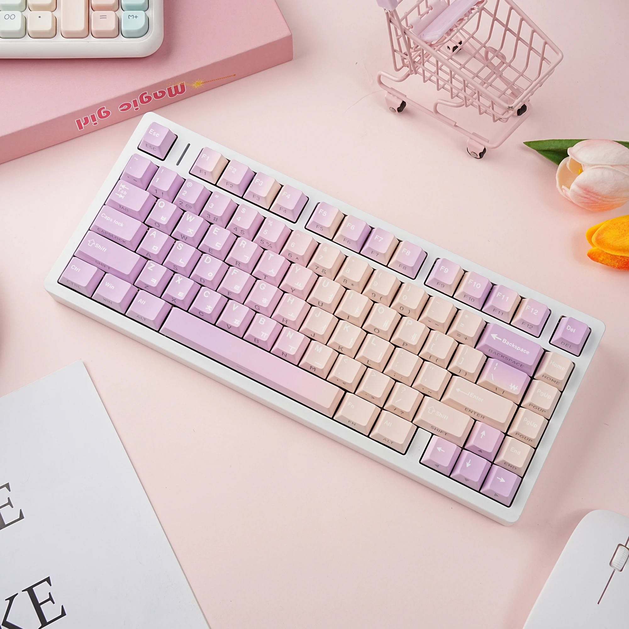 Teclas retroiluminadas Cherry PBT tinte sublimación coreano ruso francés alemán teclas personalizadas para teclado mecánico ISO regalo púrpura