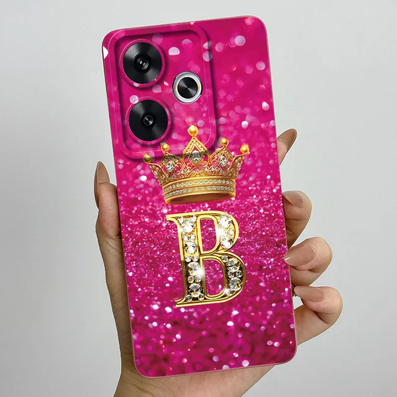 Funda de teléfono con letras de corona de lujo para Xiaomi Poco F6 / Redmi Turbo 3 5G, cubierta protectora de lente antiarañazos de silicona líquida - imagen 4