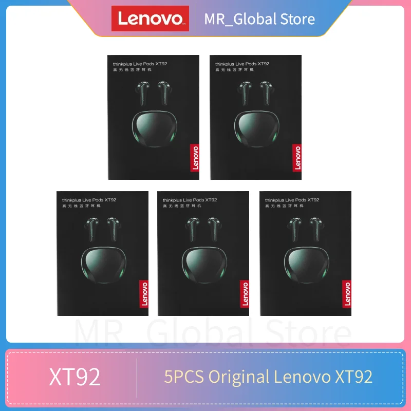 Lenovo-auriculares inalámbricos XT92, audífonos originales con Control táctil, Bluetooth, estéreo, HD, con micrófono, 5 unidades
