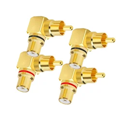 Adaptador RCA de ángulo recto de 90 grados, conector RCA macho a hembra chapado en oro para amplificador, TV, altavoz, reproductor de DVD para cine en casa
