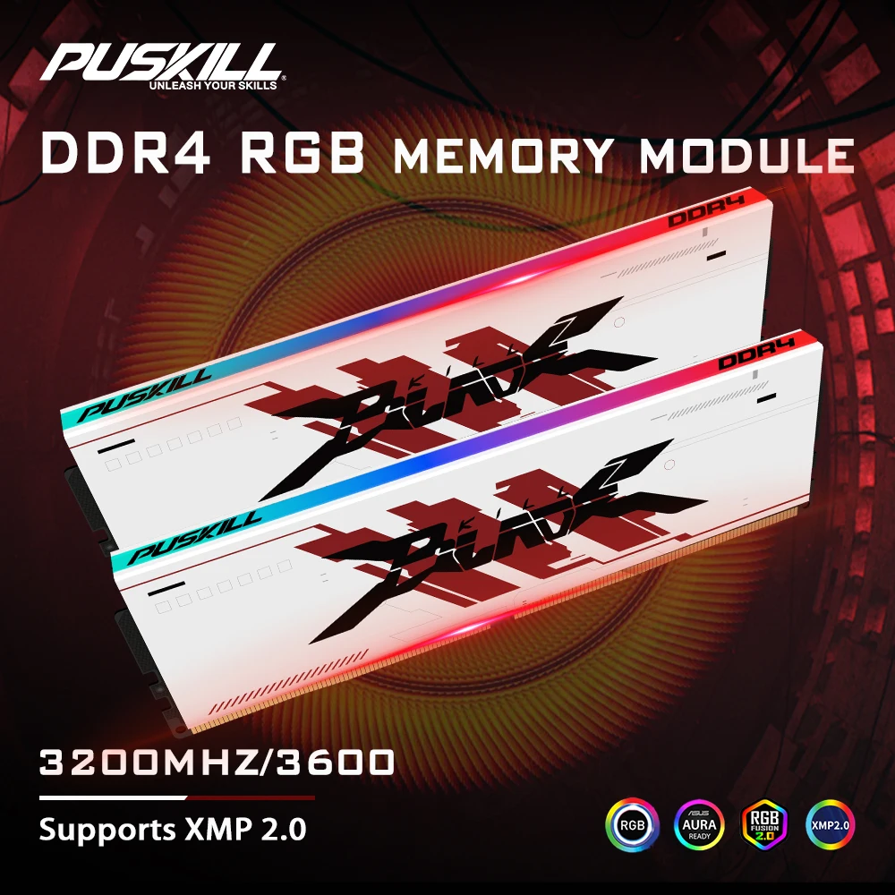 PUSKILL RGB DDR4 Memoria RAM 8GB 16GB 3600MHz 3200MHz DIMM Memoria Ram para juegos de escritorio