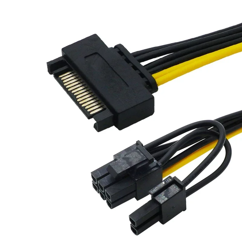 Cable adaptador individual SATA de 15 pines a 8 pines (6 + 2) Powr, fuente de alimentación PCI-E SATA de 20cm, cable de 15 pines a 8 pines para minería BTC - imagen 5