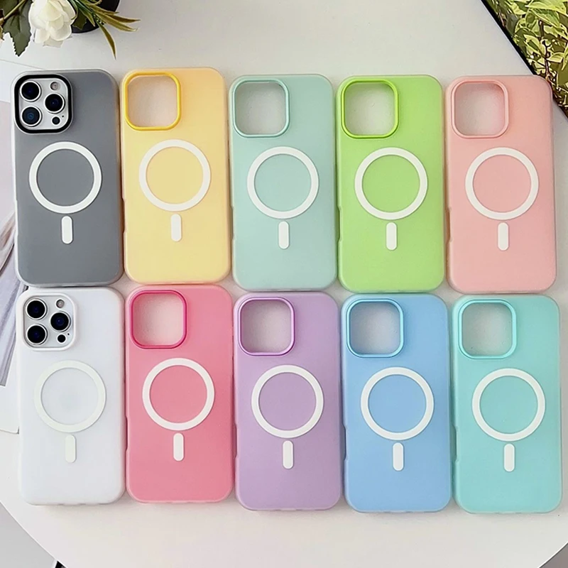 Funda de teléfono magnética 2 en 1 Color caramelo para iPhone 17 fundas iPhone 16 15 14 13 12 11 Pro Max Plus cubierta Magsafe de carga inalámbrica - imagen 2