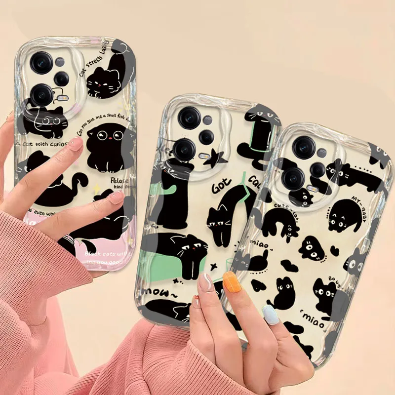 러블리 블랙 캣 3D 웨이브 케이스, 샤오미 레드미 노트 13, 12 프로 플러스, 4G, 5G, 12S, 11S, 1110, 10S, 9, 9S, 레드미 14C, 13C, 12C, A3 클리어 커버 - imagen 2
