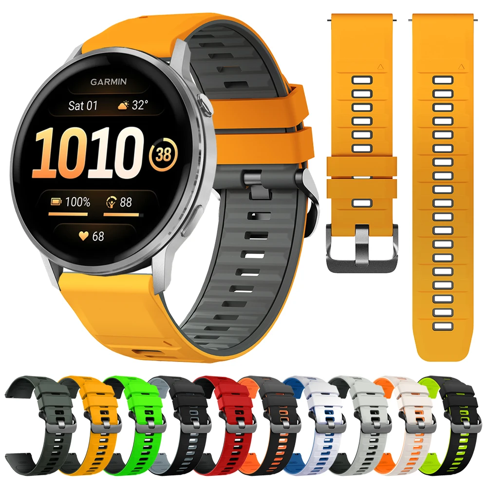 Correa de silicona de dos tonos de 22mm para Garmin Venu 4, 3, 2, 45mm, correa de repuesto para Garmin Forerunner 570 47mm 265 255, pulsera musical