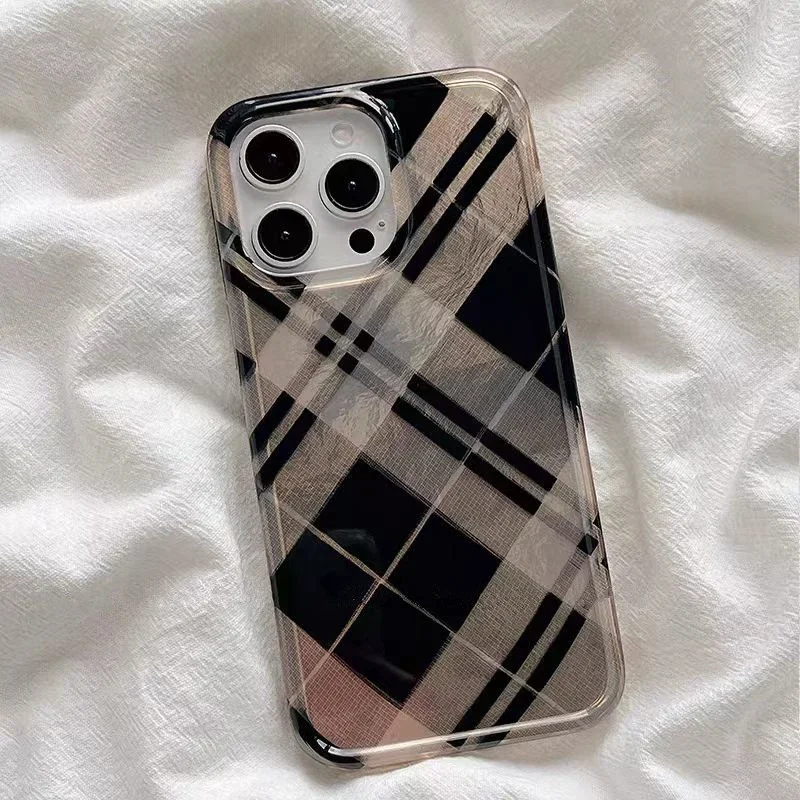 Funda de teléfono con diseño de rejilla de diamante dorado y negro Retro para iPhone 16 15 14 13 12 11 Pro XR XS Max 7 8 Plus, funda trasera a prueba de golpes - imagen 2