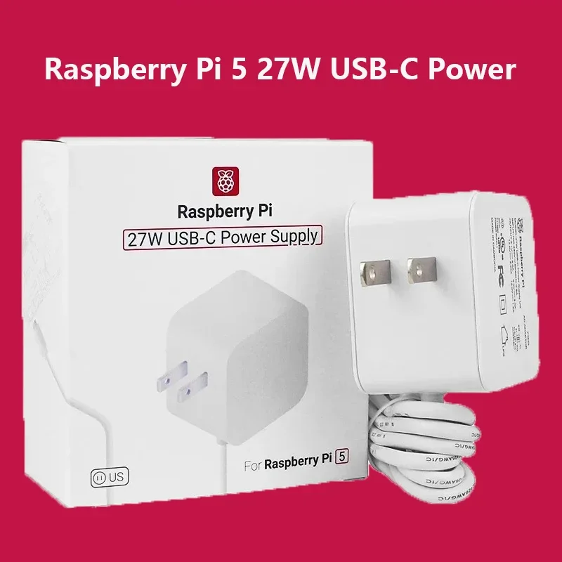 Fuente de alimentación Raspberry Pi 27W USB-C blanca EE. UU./UE, compatible con estándar PD de 5,1 V 5A
